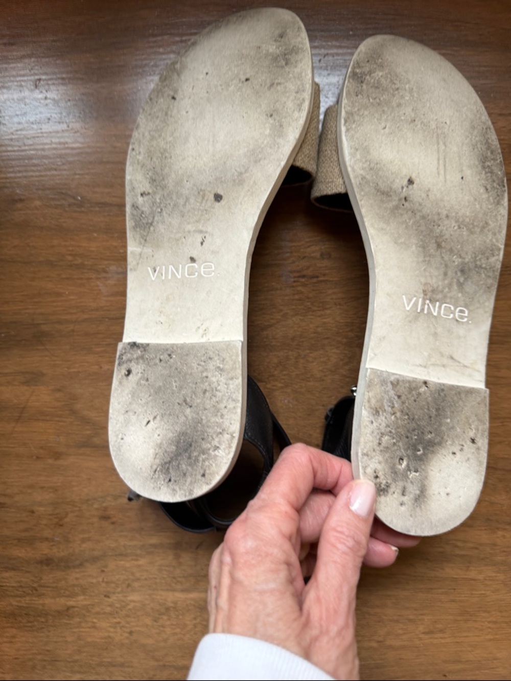 Vince Two-Tone Slide Sandals in Beige and Black - Picture 2 of 3